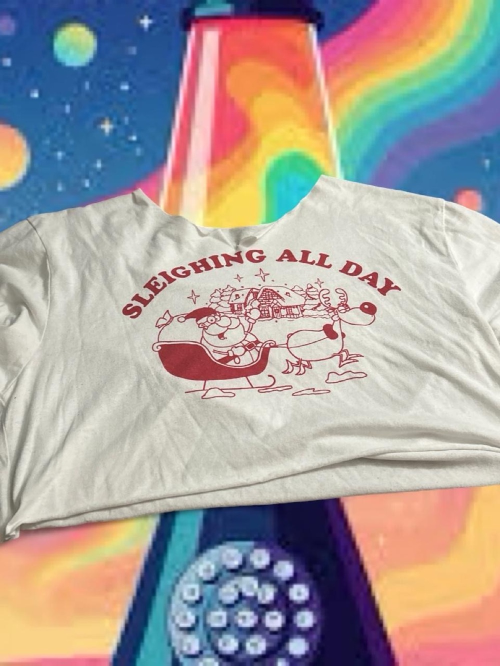 'Sleighing All Day' Graphic Tee - White/Red